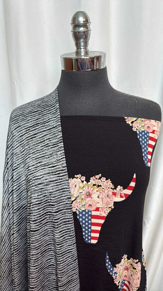 PATRIOTIC FLORAL BULL BUNDLE : 2YD Patriotic Floral Bull Bulgari & 2YD Stripe Light-Weight SK : A28289