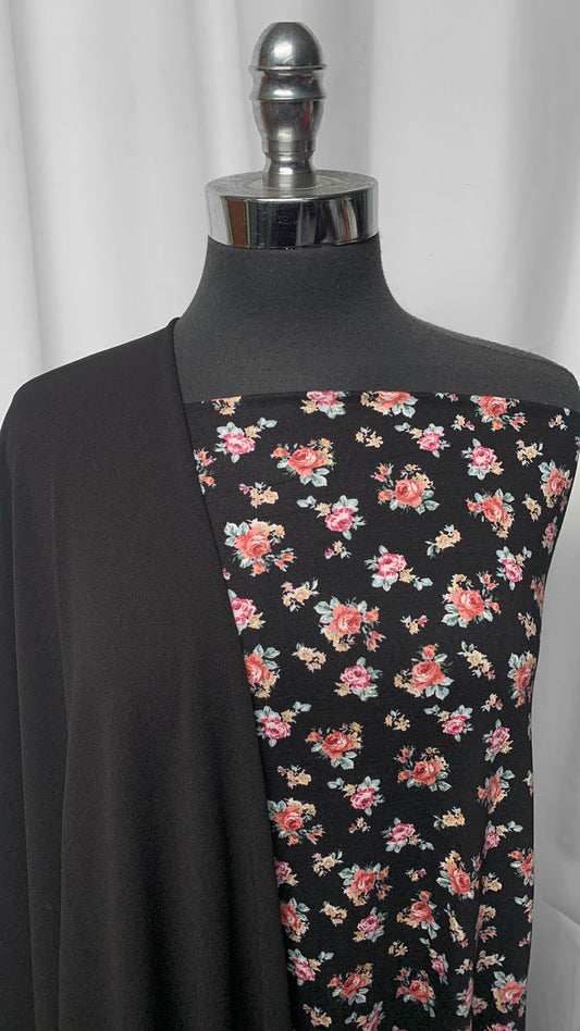 BLACK/DITSY FLORAL BUNDLE : 2YD Black Ditsy Floral R/S & 2YD Black Crepe Scuba : A25377