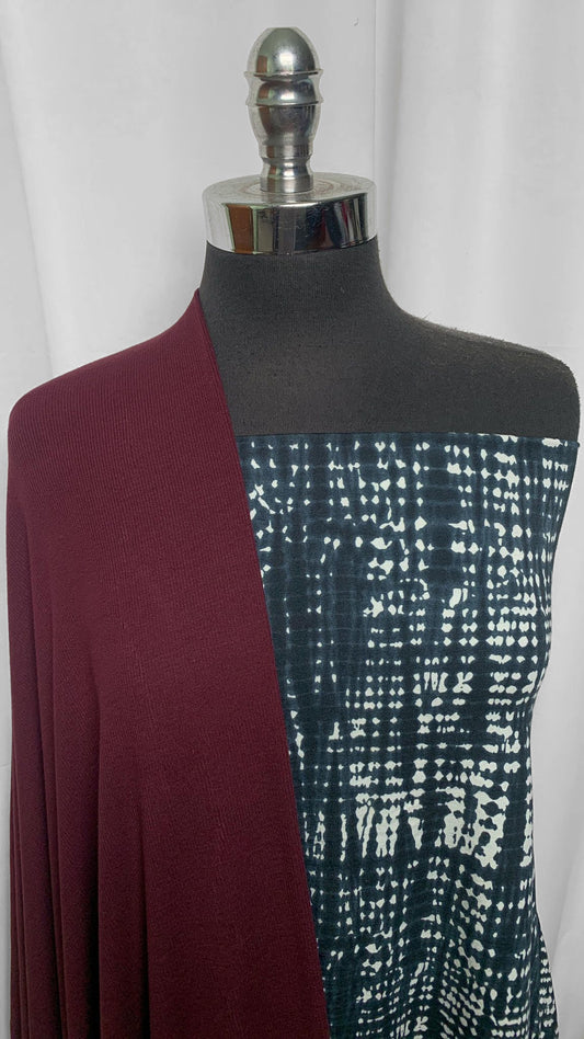 BURGUNDY/TIE DYE BUNDLE : 1.5YD Spine Dye Supima Modal & 1YD Burgundy Modal Rib : A25529