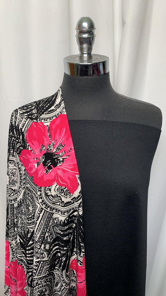 BLACK/PINK FLORAL BUNDLE : 1YD Pink/Black Floral Slinky & 2YD Black 2-Tone Peached PF : A25444