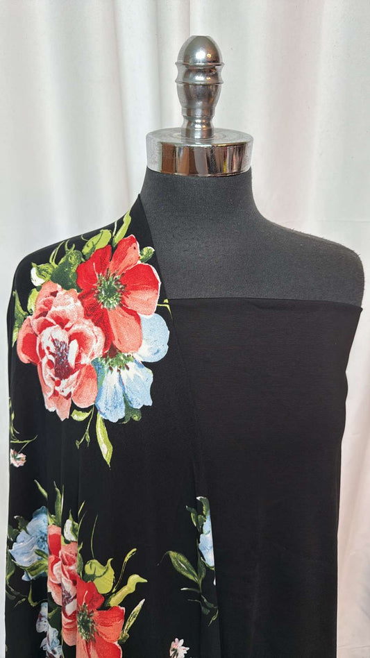 BLACK/BLACK FLORAL BUNDLE : 2YD Black Cotton Ponte & 2YD Black Floral DBP : A26814