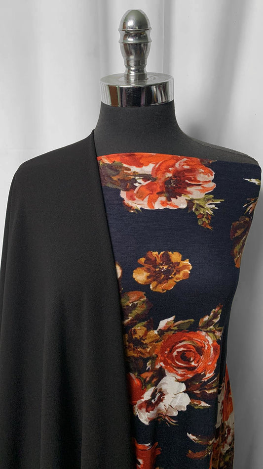 BLACK/NAVY FLORAL BUNDLE : 2YD Navy Floral R/S & 2YD Black Crepe Scuba : A25110