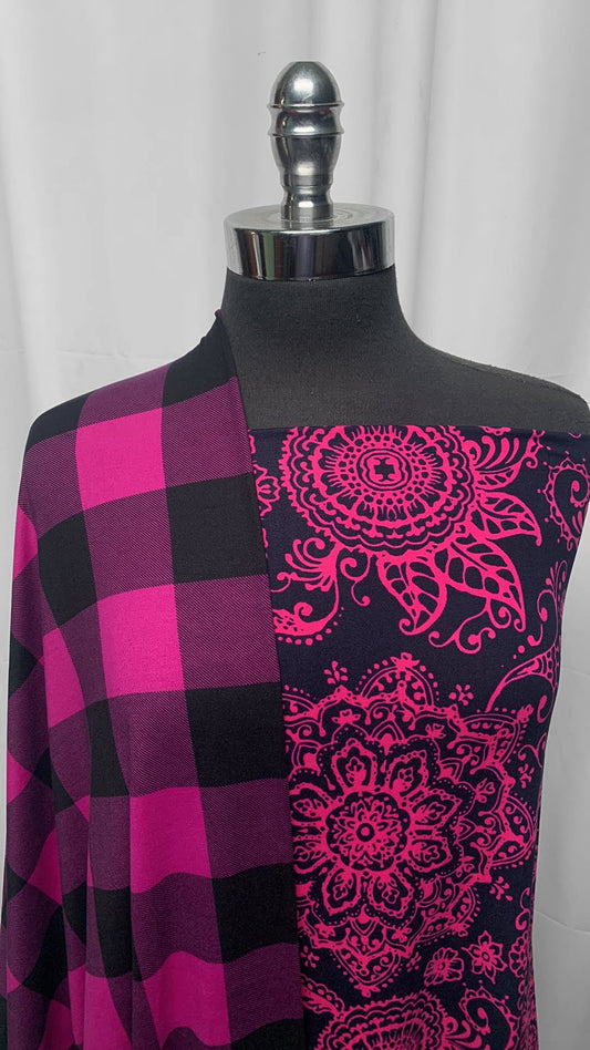 MANDALA/PLAID BUNDLE : 2YD Navy/Fuchsia Mandala DBP & 2YD Plaid DBP : A25201