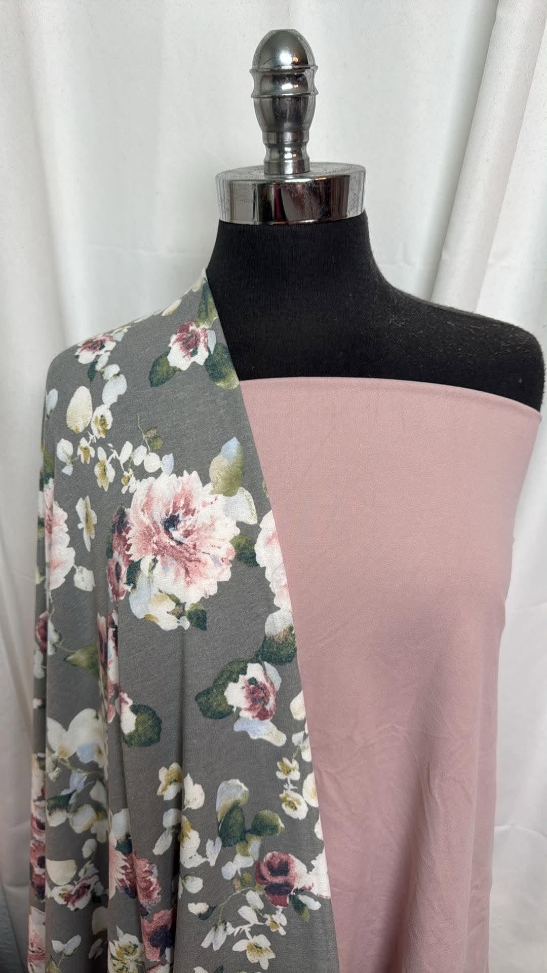 BLUSH/GREY FLORAL BUNDLE : 1YD Blush Single-Brushed PF & 1.5YD Grey Floral PRS FT : A30553