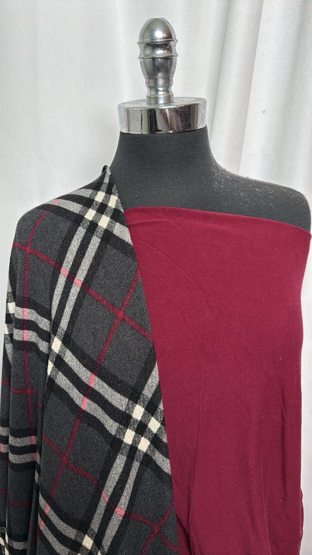 BURGUNDY/CHARCOAL PLAID BUNDLE : 2YD Charcoal Plaid Hacci SK & 2YD Burgundy C/S : A31057