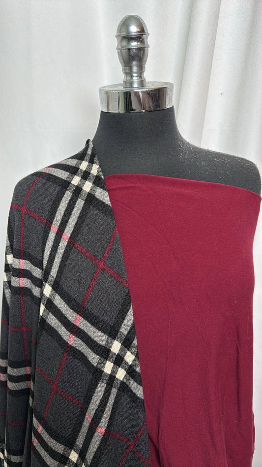 BURGUNDY/CHARCOAL PLAID BUNDLE : 2YD Charcoal Plaid Hacci SK & 2YD Burgundy C/S : A31057