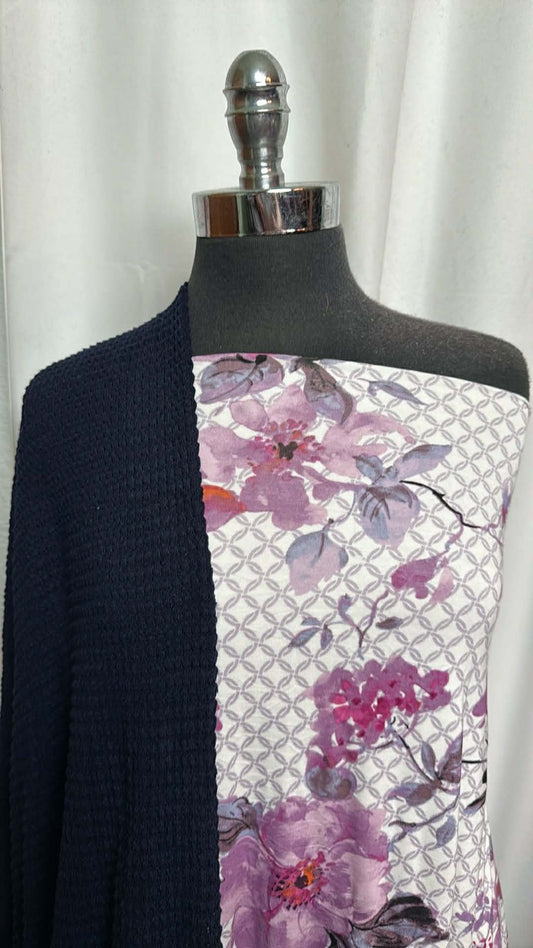 NAVY WAFFLE/FLORAL BUNDLE : 3YD Floral Modal & 3YD Navy Pucker Waffle : A29844