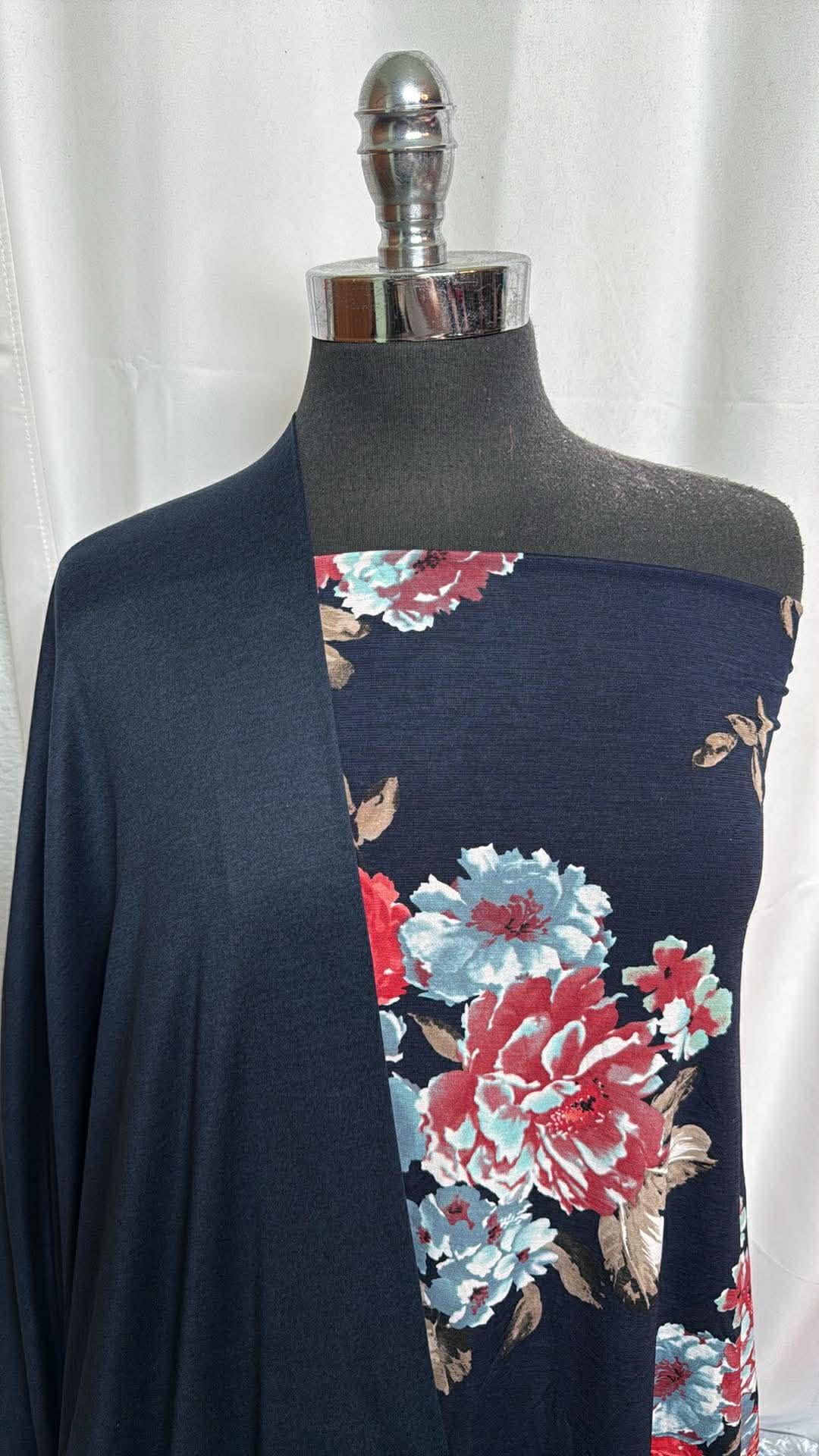 NAVY FLORAL BUNDLE : 1.5YD Navy Featherweight PF & 2YD Navy Floral Bulgari : A29982