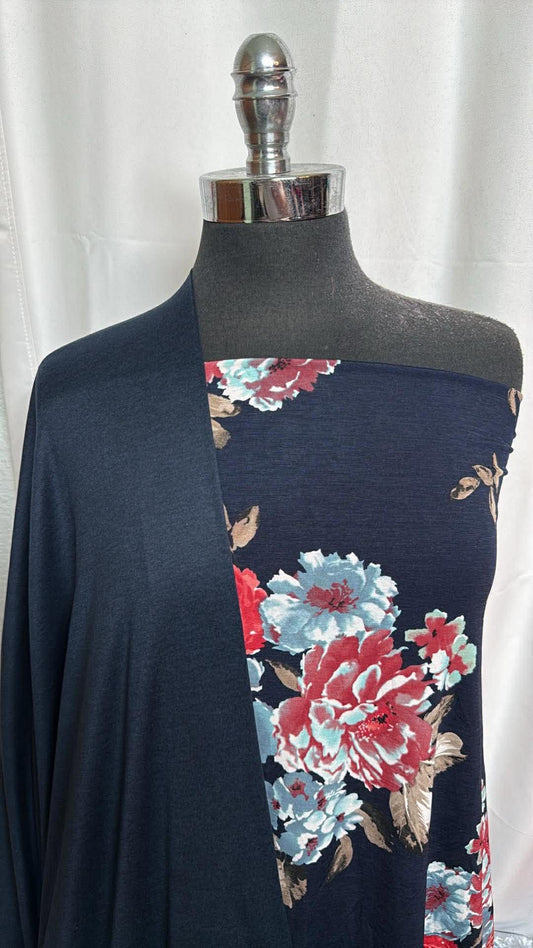 NAVY FLORAL BUNDLE : 1.5YD Navy Featherweight PF & 2YD Navy Floral Bulgari : A29982