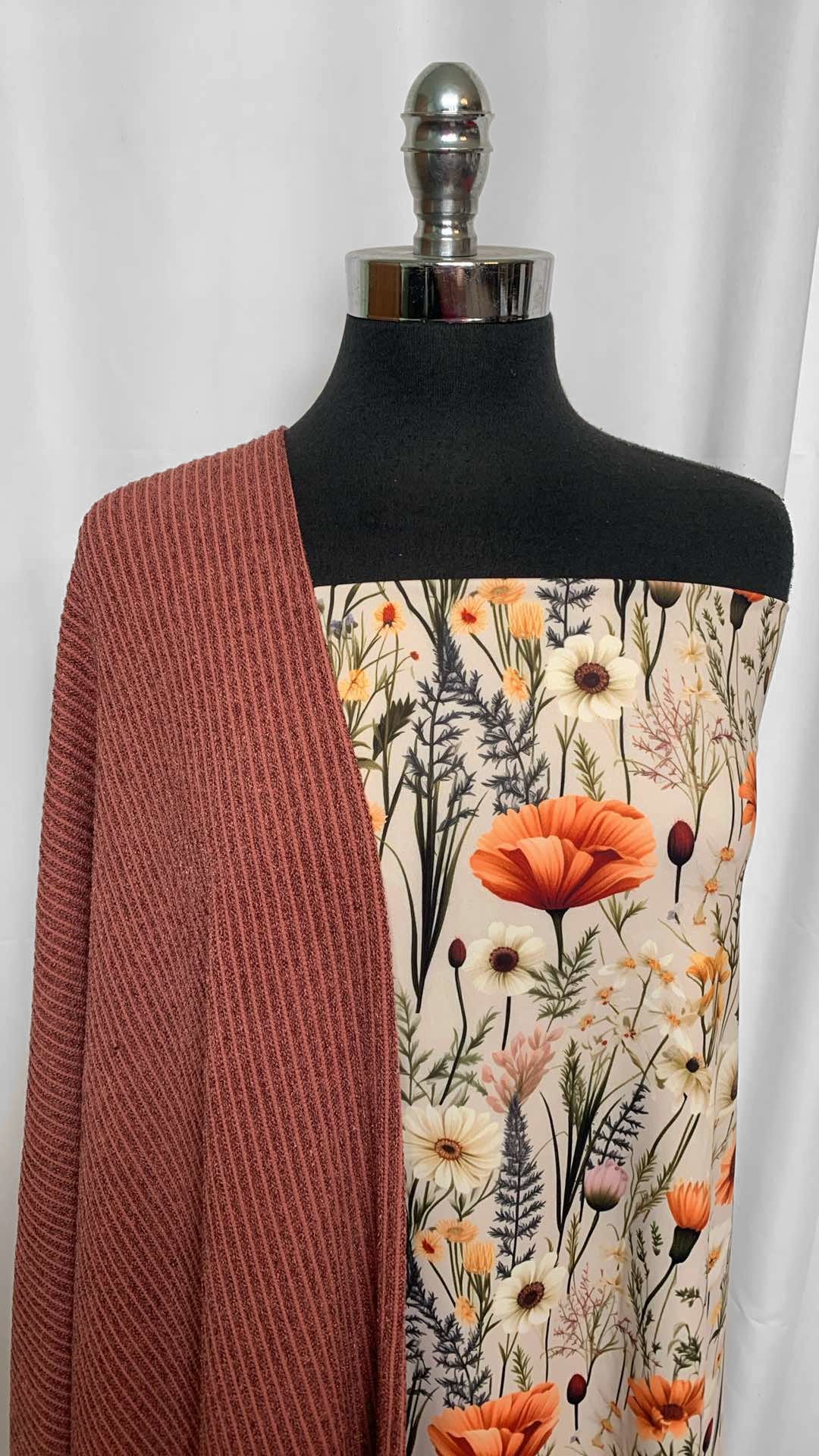 MARSALA/WILDFLOWERS BUNDLE : 2YD Wildflowers P/S PF (Flaw-See Description) & 2YD Marsala Sweater Knit : A25938