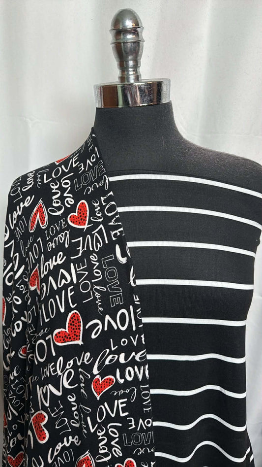 BLACK STRIPE/LOVE BUNDLE : 2YD Black Stripe Oakley SK & 2YD Black/Red Love Oakley SK : A29874