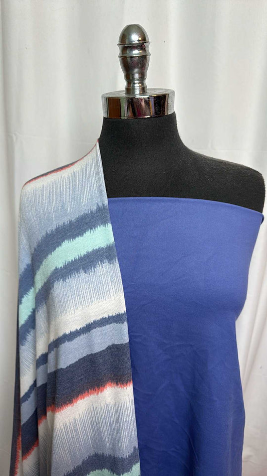 BLUE/VARIEGATED STRIPE BUNDLE : 2YD Variegated Stripe PRS FT & 1.5YD Blue Yoga PF : A27524