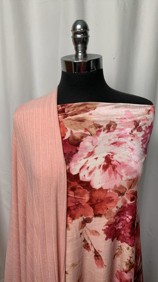 BLUSH FLORAL BUNDLE : 2YD Floral Stretch Velvet & 2YD Wide Rib SK : A1608