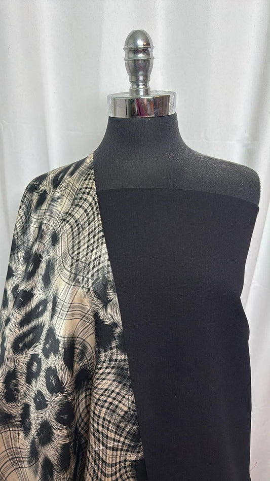 BLACK/ANIMAL PLAID BUNDLE : 2YD Black Stretch Twill & 2YD Animal Plaid Poly Satin : A30338