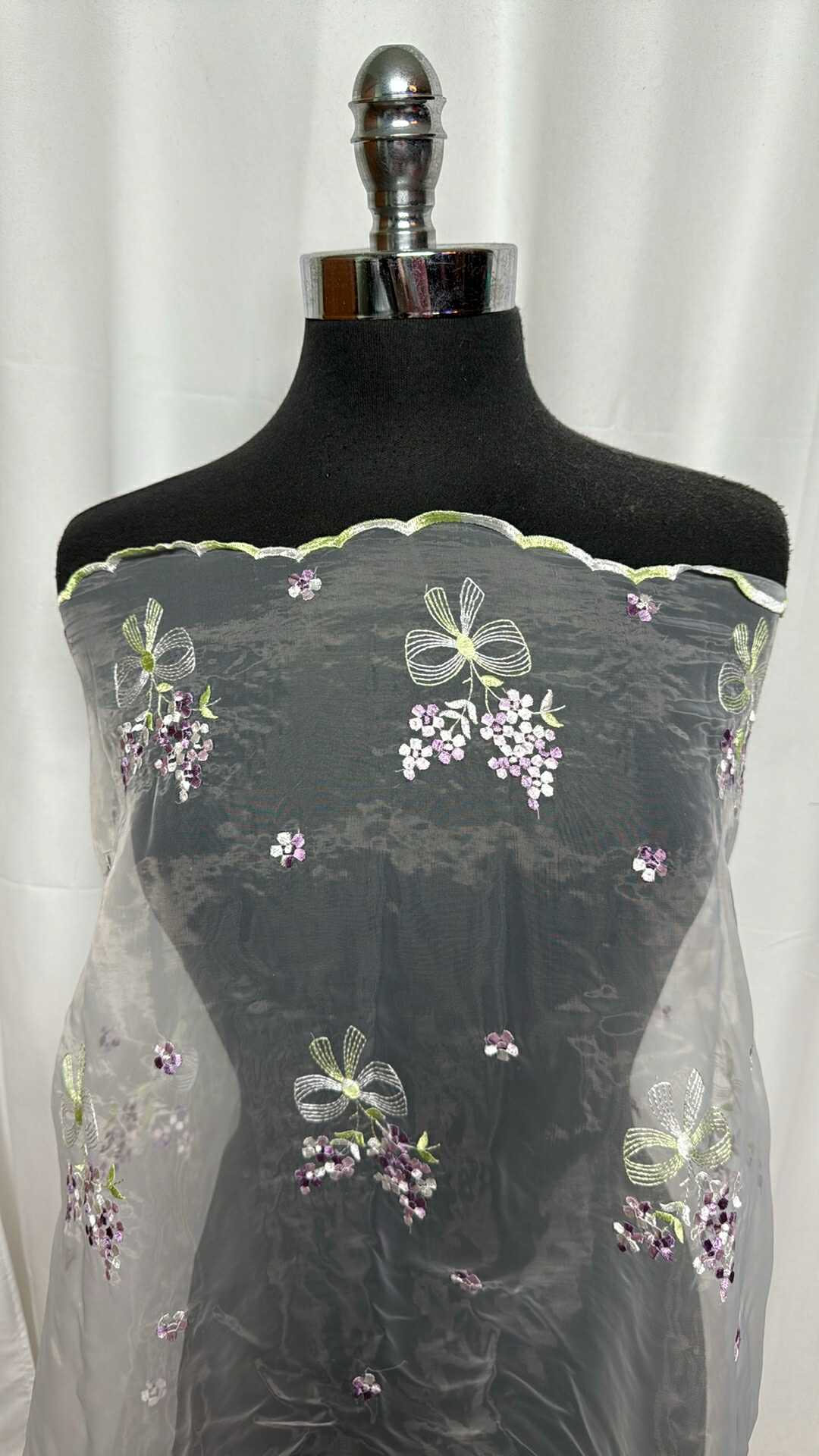 White - Double-Border Embroidered Organza - 3 Yard Cut