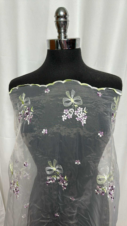 White - Double-Border Embroidered Organza - 2 Yard Cut