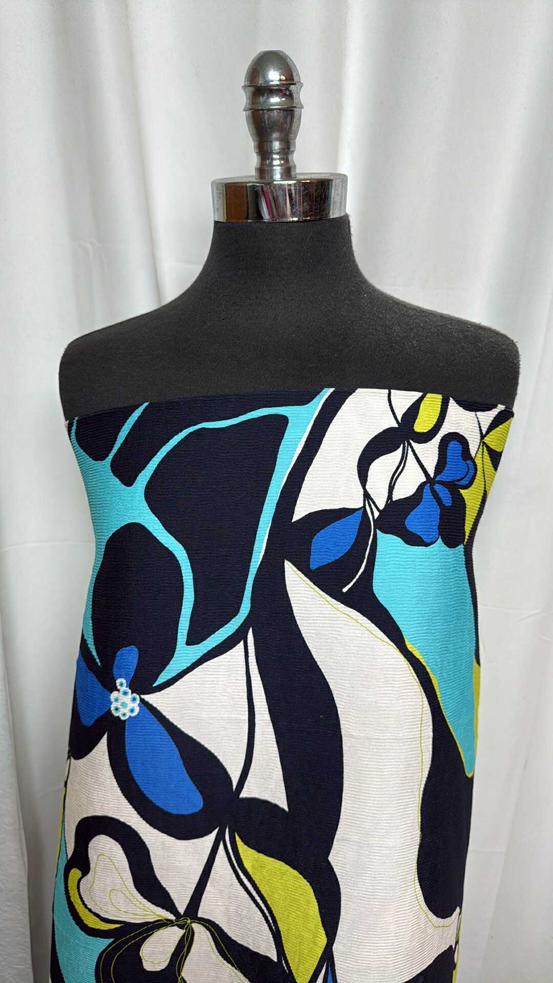 Blue/White/Yellow Floral - Textured Woven  - 2 Yard Cut