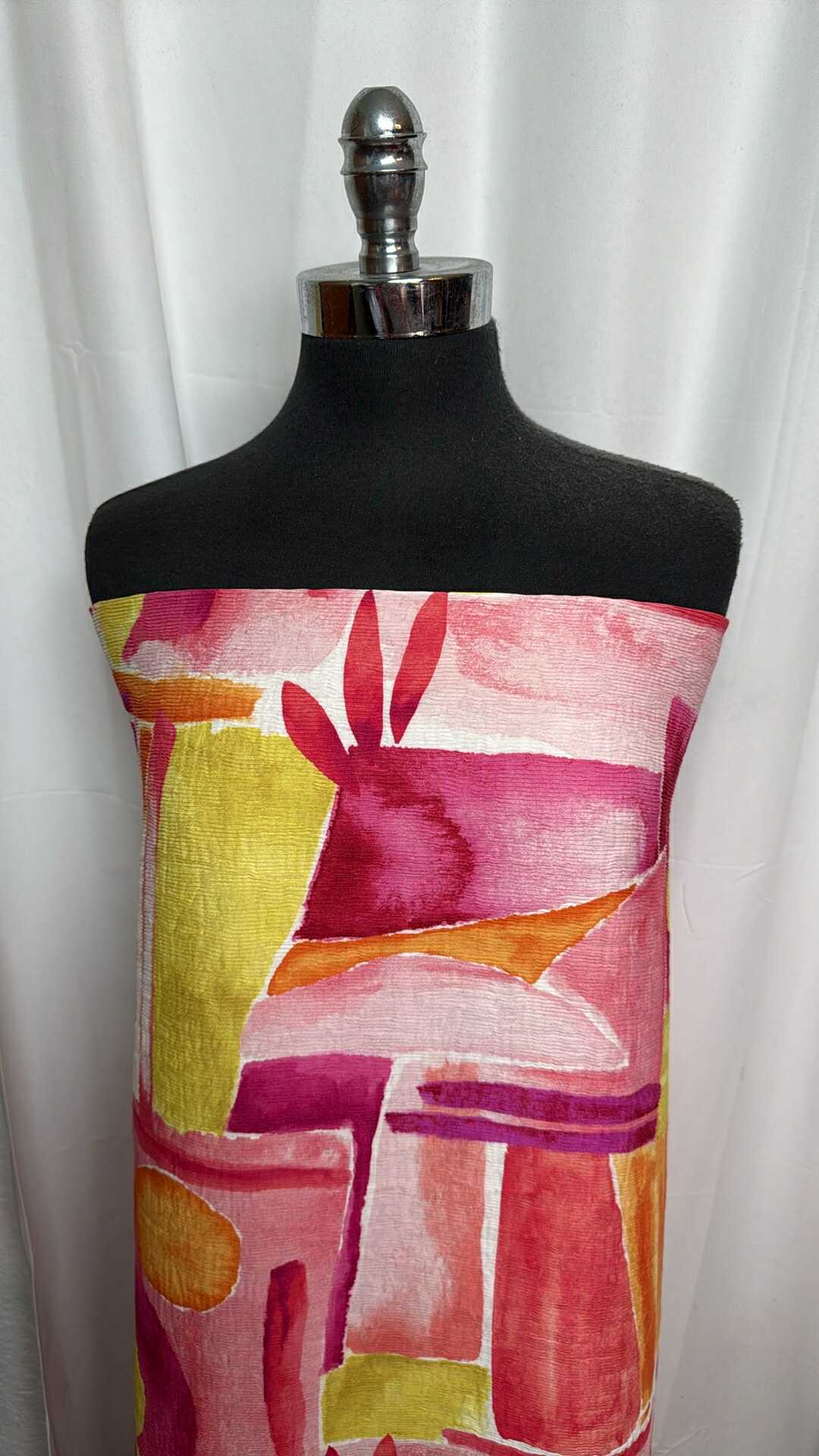 Pink/Yellow/Orange Abstract - Poly Textured Woven  - 2 Yard Cut