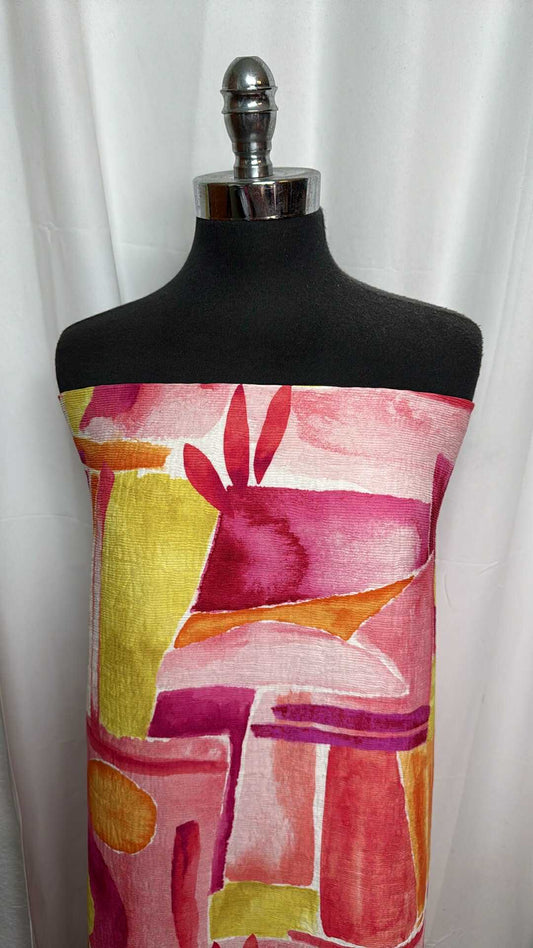 Pink/Yellow/Orange Abstract - Poly Textured Woven  - 2 Yard Cut