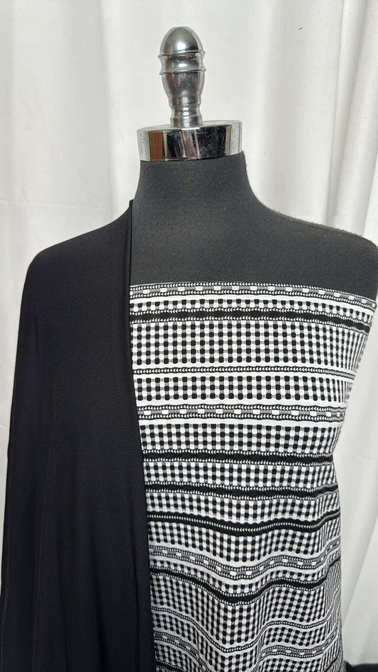 BLACK/GEO STRIPES BUNDLE : 2YD Geo Stripes 4-Way Jacquard P/S & 2YD Black Top-Weight Textured PF : A27190