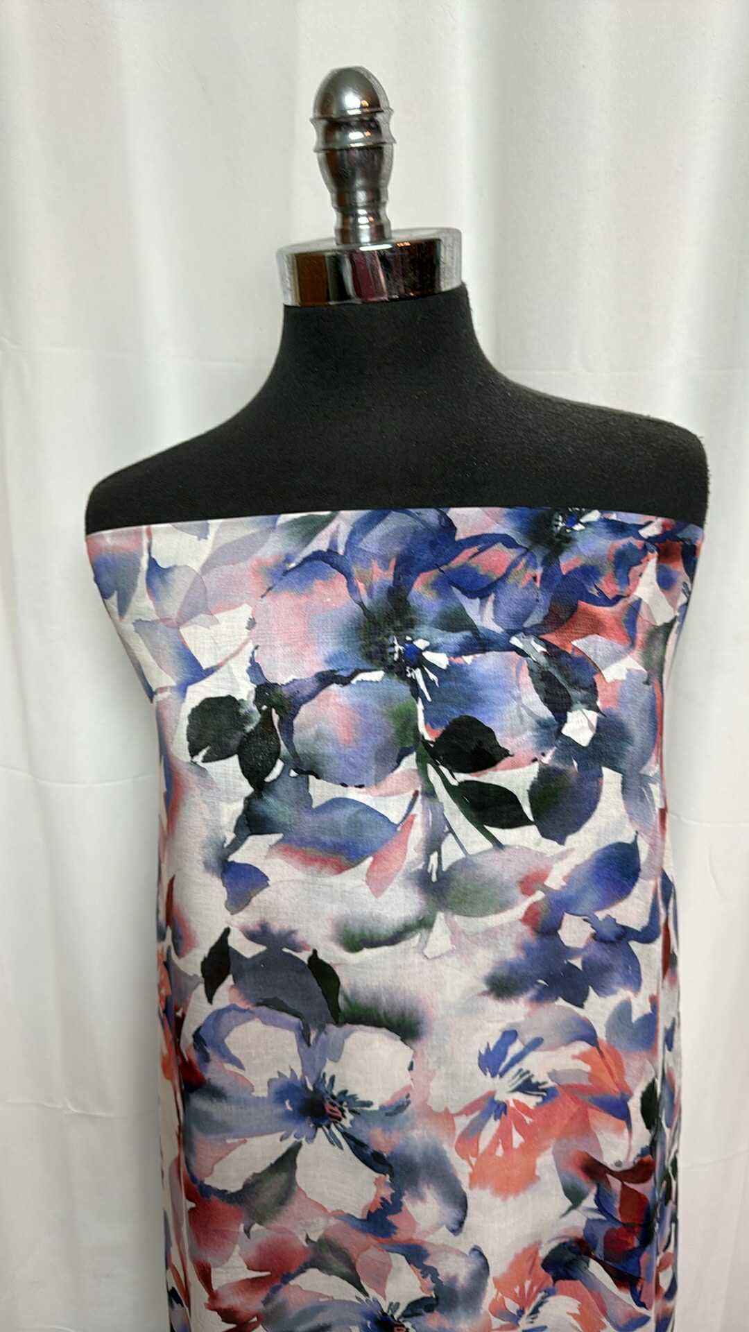 Blue Floral - Cotton Voile - 3 Yard Cut