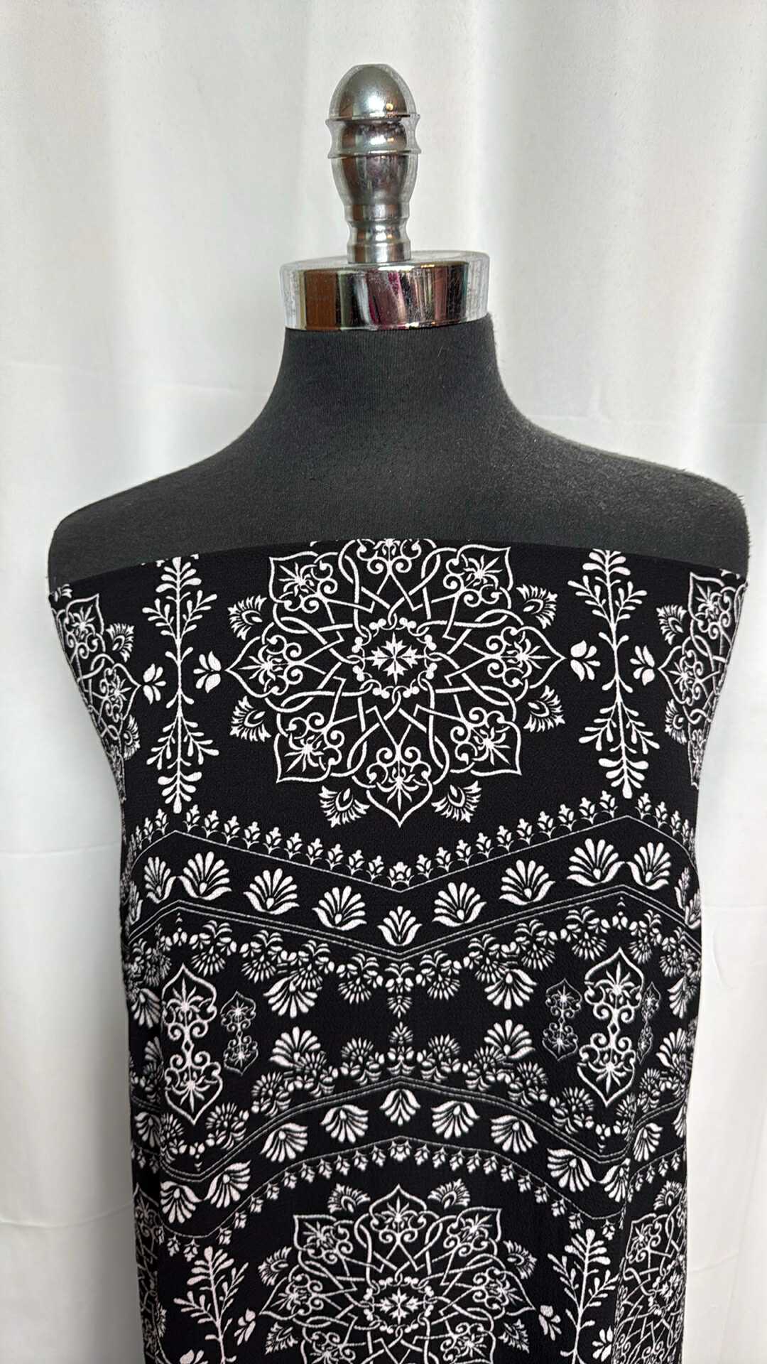 Black/Ivory Mandala - Bubble Crepe - 2 Yard Cut