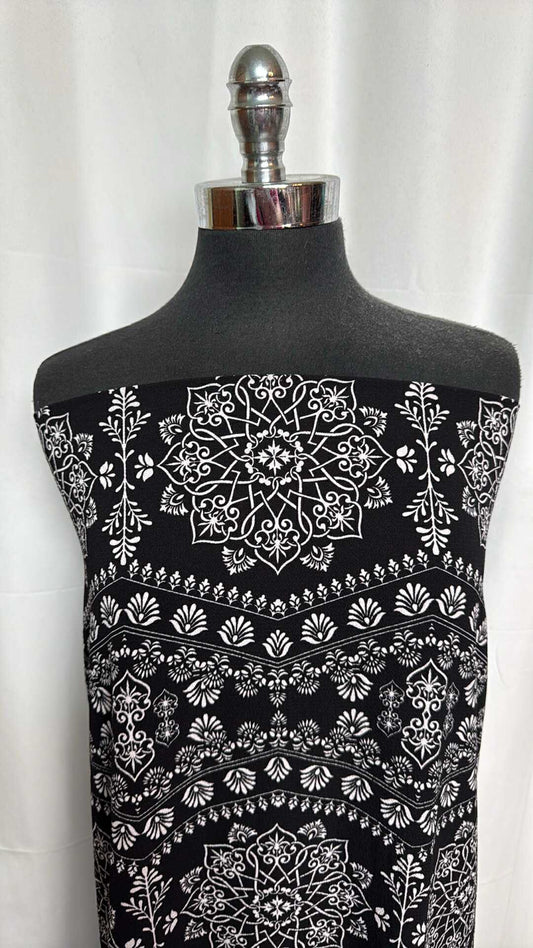 Black/Ivory Mandala - Bubble Crepe - 2 Yard Cut