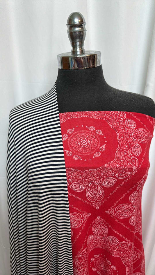 BANDANA/NAVY STRIPE BUNDLE : 2YD Navy Stripe R/S & 1YD Bandana Spun Poly : A27648