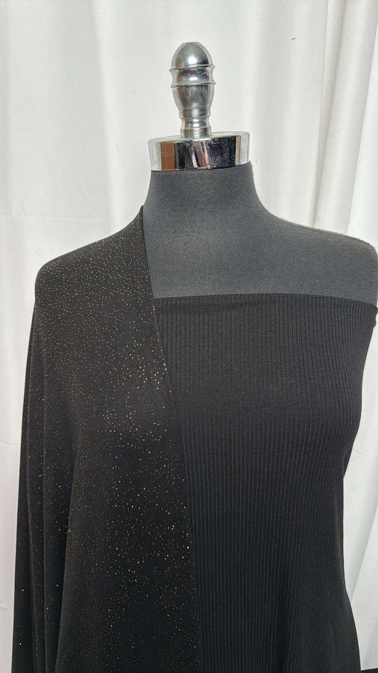 BLACK/GOLD BUNDLE : 2YD Black P/C/S Rib & 2YD Black/Gold Foil Oakley SK : A27191