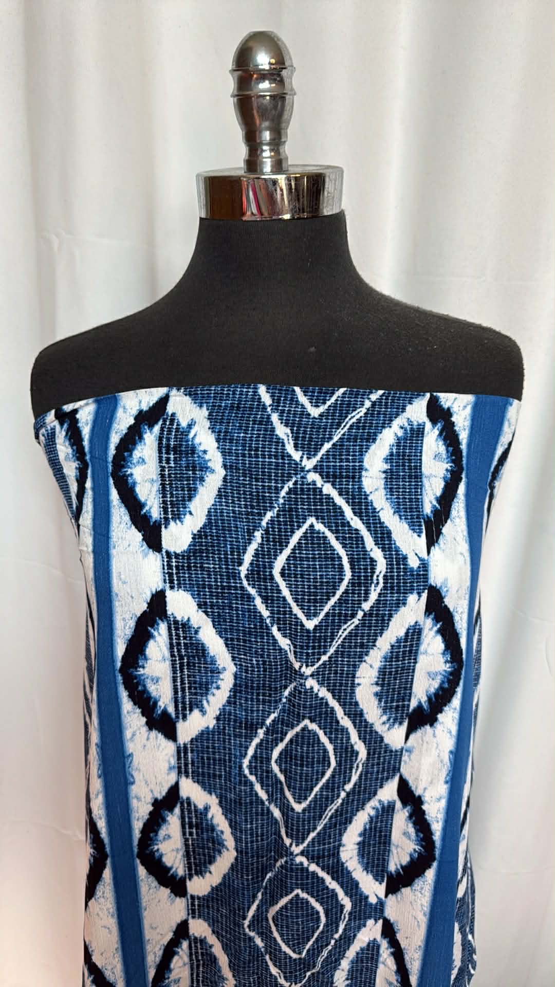 Blue/White Geo- Rayon Woven - 2 Yard Cut