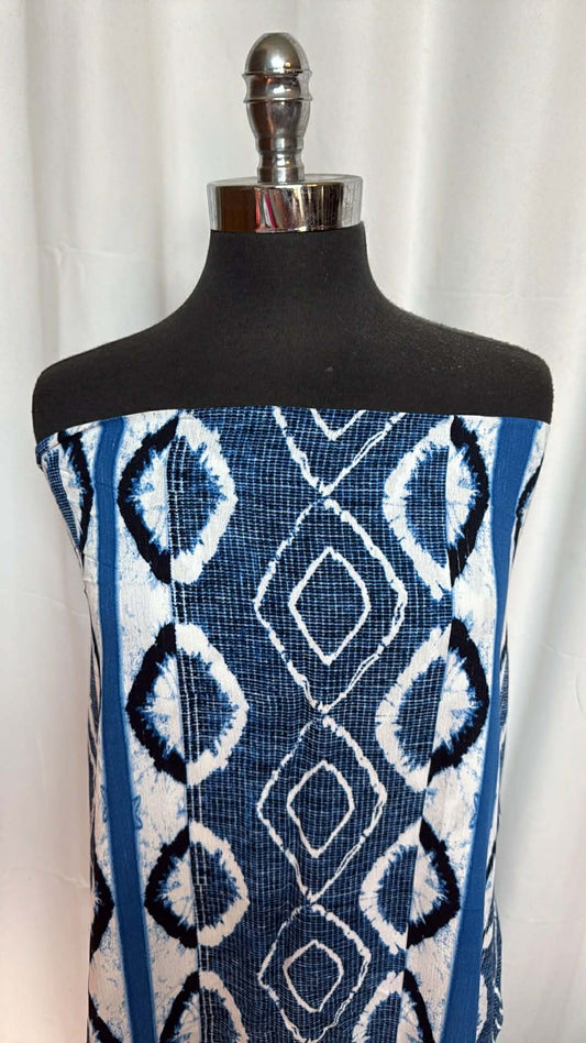 Blue/White Geo- Rayon Woven - 2 Yard Cut