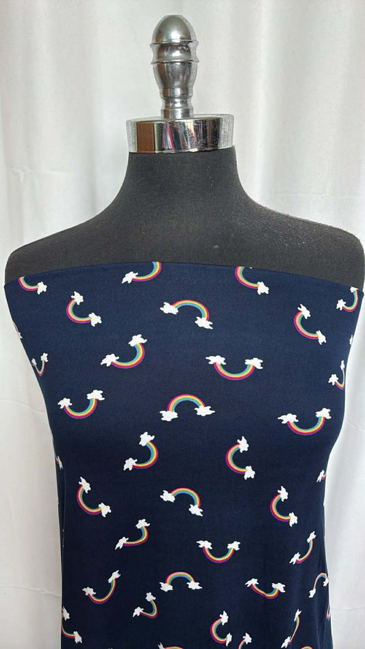 Navy Rainbows - Double Brushed Poly Spandex - 2 Yard Cut