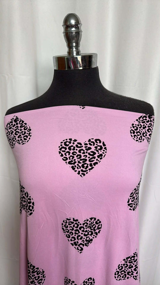 Leopard Hearts - Double Brushed Poly Spandex - 2 Yard Cut
