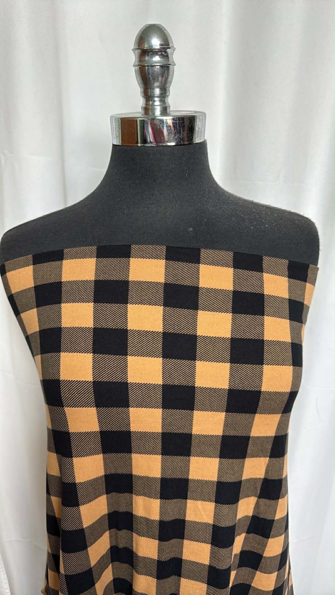 Taupe/Black Buffalo Check - Double Brushed Poly Spandex - 2 Yard Cut