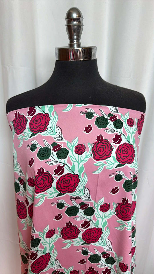 Pink/Red Floral - Cotton Poplin  - 2 Yard Cut