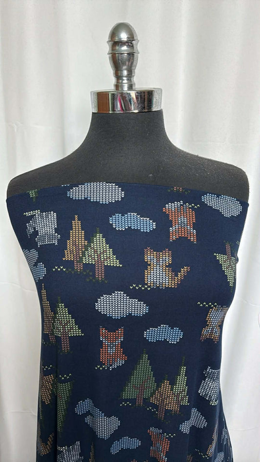 Woodland Creatures - Double Brushed Poly Spandex - 2 Yard Cut
