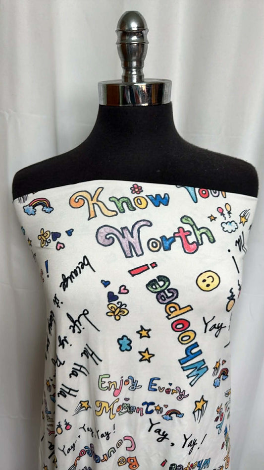 White Writing - Double Brushed Poly Spandex - 2 Yard Cut