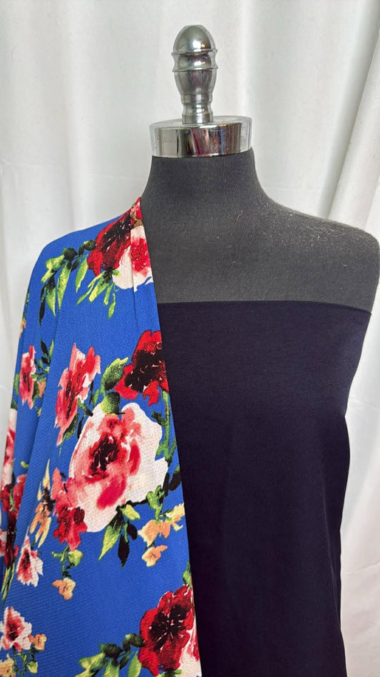 NAVY/ROYAL FLORAL BUNDLE : 2YD Navy Millennium & 2YD Royal Floral Bubble Crepe : A30342