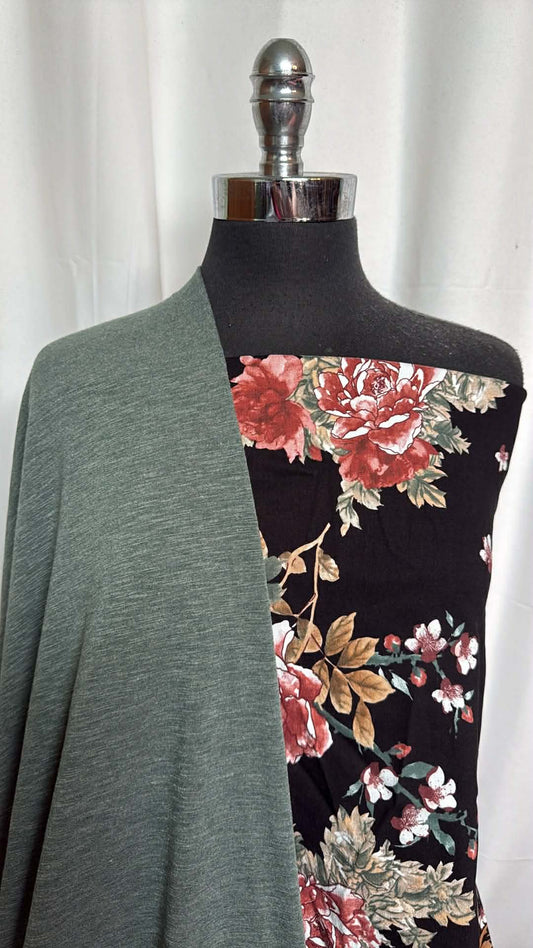 BLACK FLORAL/SLUB BUNDLE : 3YD Black Floral Millennium (Read Descr.) & 2.5YD Slub PRS FT : A29515