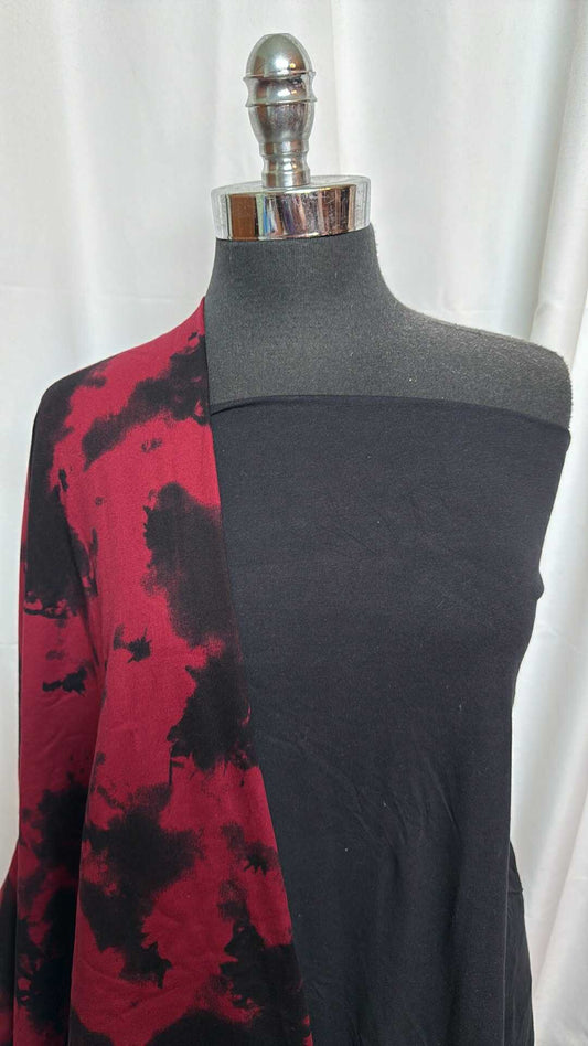 BLACK/RED TIE DYE BUNDLE : 1.5YD Black Cotton Jersey & 1.5YD Tie Dye Cotton Brushed FT : A27651