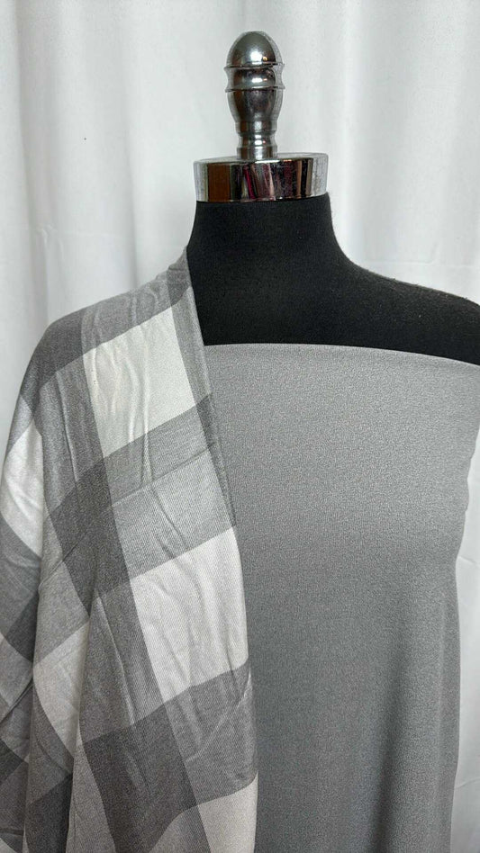 GREY PLAID BUNDLE : 1+YD Grey PF Rib & 3YD Grey Plaid Rayon Woven : A29022