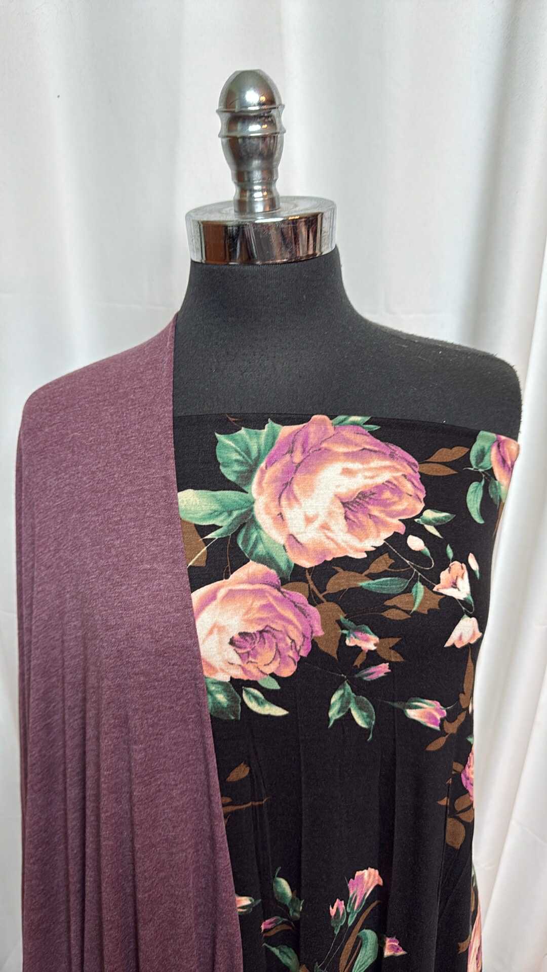 PURPLE/FLORAL BUNDLE : 2YD Floral R/S & 2YD Purple 1x1 Cotton Rib : A27877