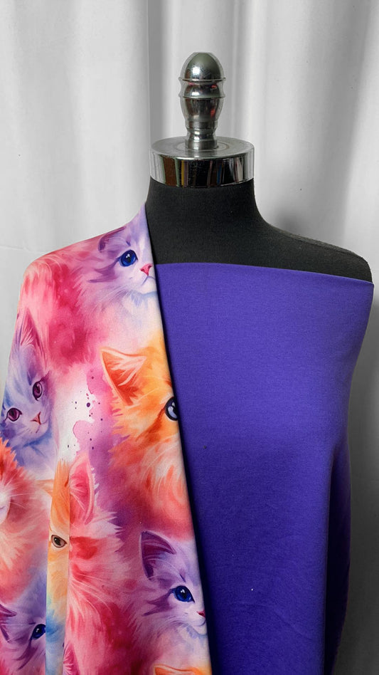 PURPLE/CATS BUNDLE : 1+YD Cats Fleece & 1.5YD Soft Purple Peached PF : A2320