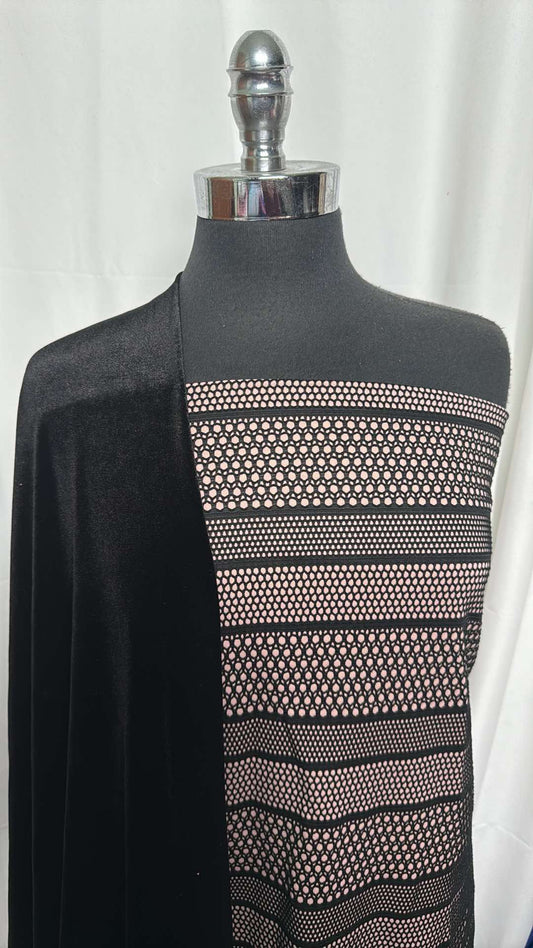 BLACK VELVET/LACE STRIPE BUNDLE : 2YD Black Stretch Velvet & 2YD Stripe Lace Bonded to Poly : A27404