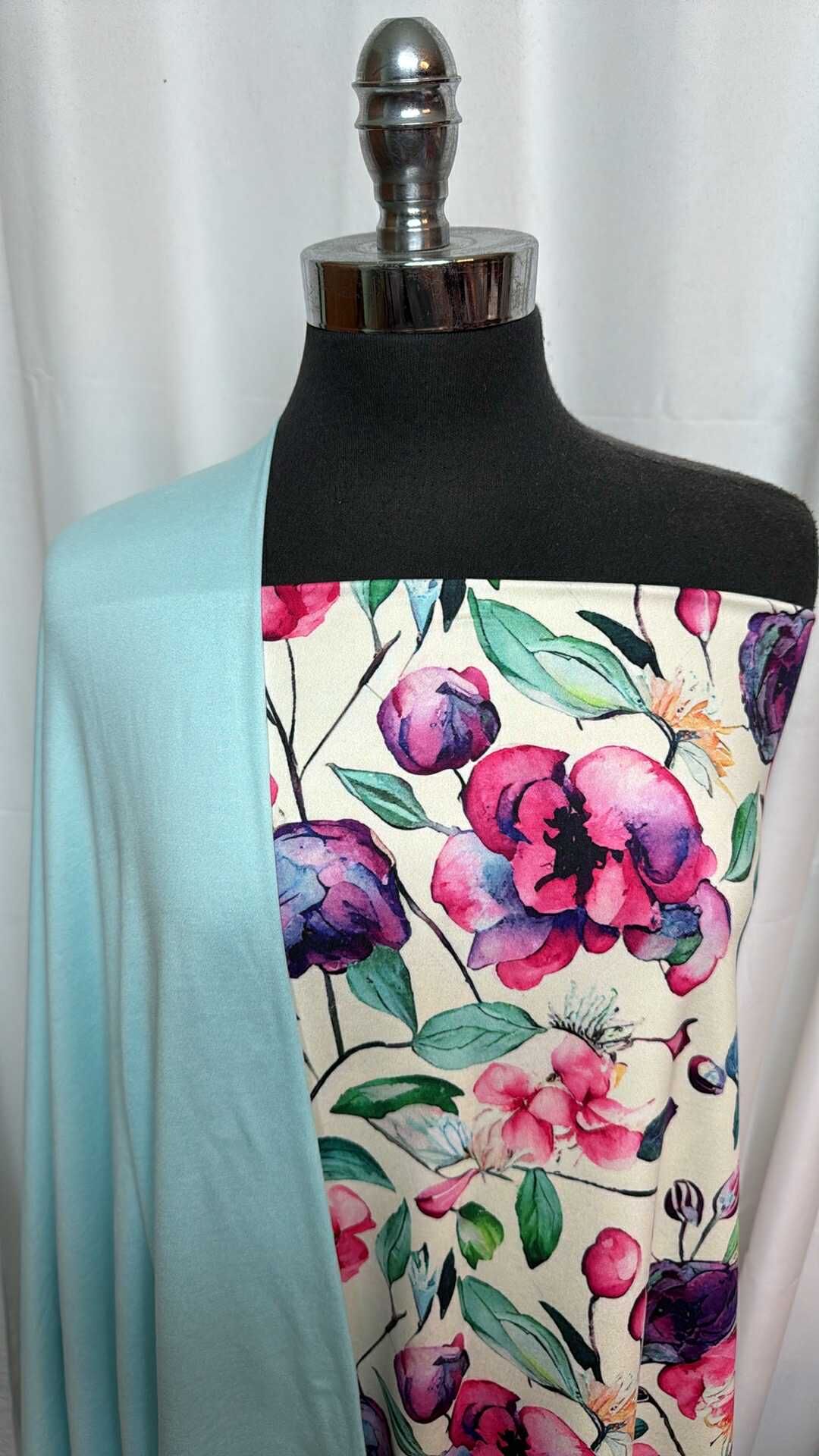 POWDER BLUE/FLORAL BUNDLE : 2YD Pink/Purple Floral Peached PF & 1.5YD Powder Blue Heather Featherweight PF : A28187