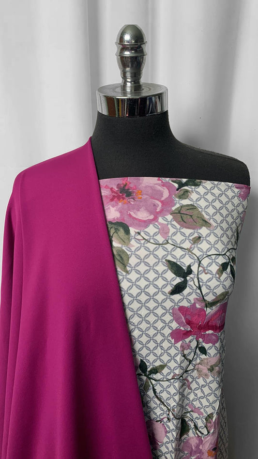 FLORAL TRELLIS BUNDLE : 2YD Floral Trellis Modal & 2YD Fuchsia Poly Sweatshirt Fleece : A2312