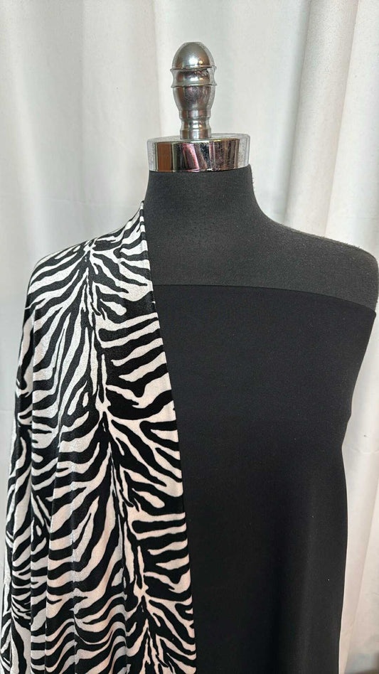 BLACK/ZEBRA BUNDLE : 1YD Solid Black Brushed PF & 2YD Zebra Stretch Velvet : A28814