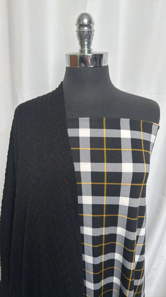 BLACK CABLE/PLAID BUNDLE : 2YD Plaid ITY & 2YD Black Cable Sweater : A26066