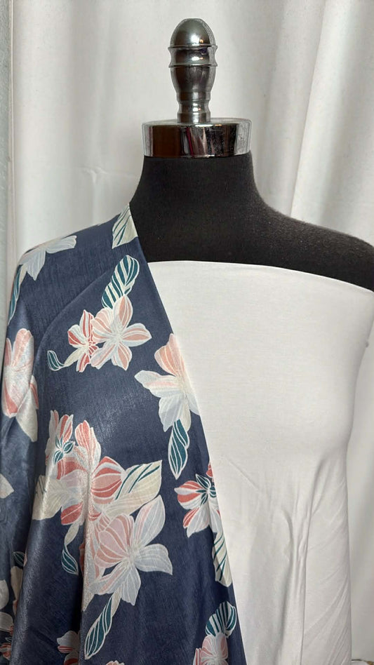 WHITE/FLORAL SATIN BUNDLE : 2YD White MVC & 2YD Floral P/R Satin : A29827