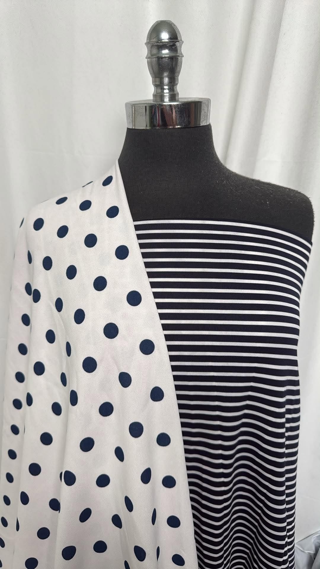 NAVY-WHITE STRIPE/DOT BUNDLE : 2YD Navy/White Stripe Scuba & 2YD Dot Crepe Scuba : A30698